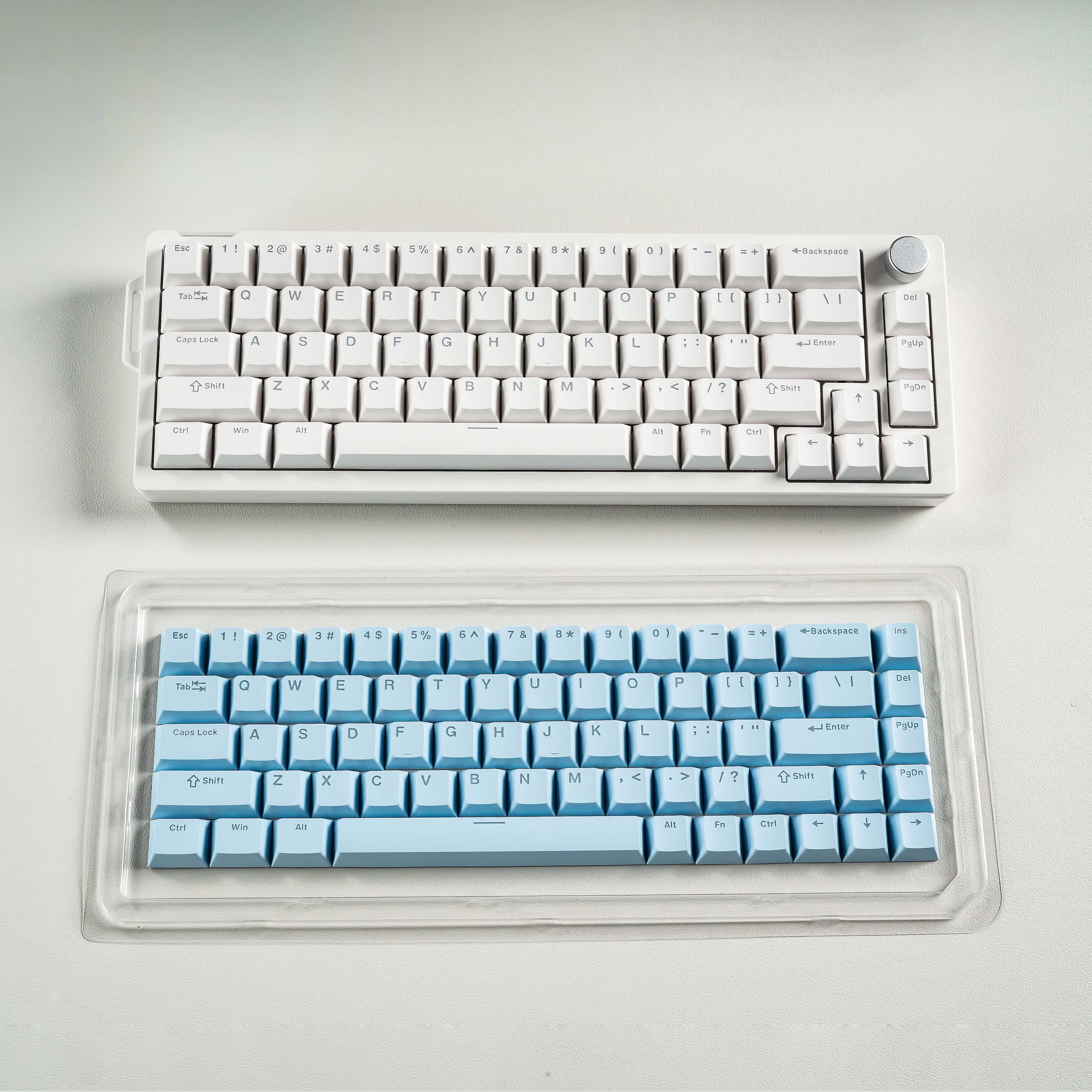V68 Wired Mechanical Customisable White Blue Keyboard