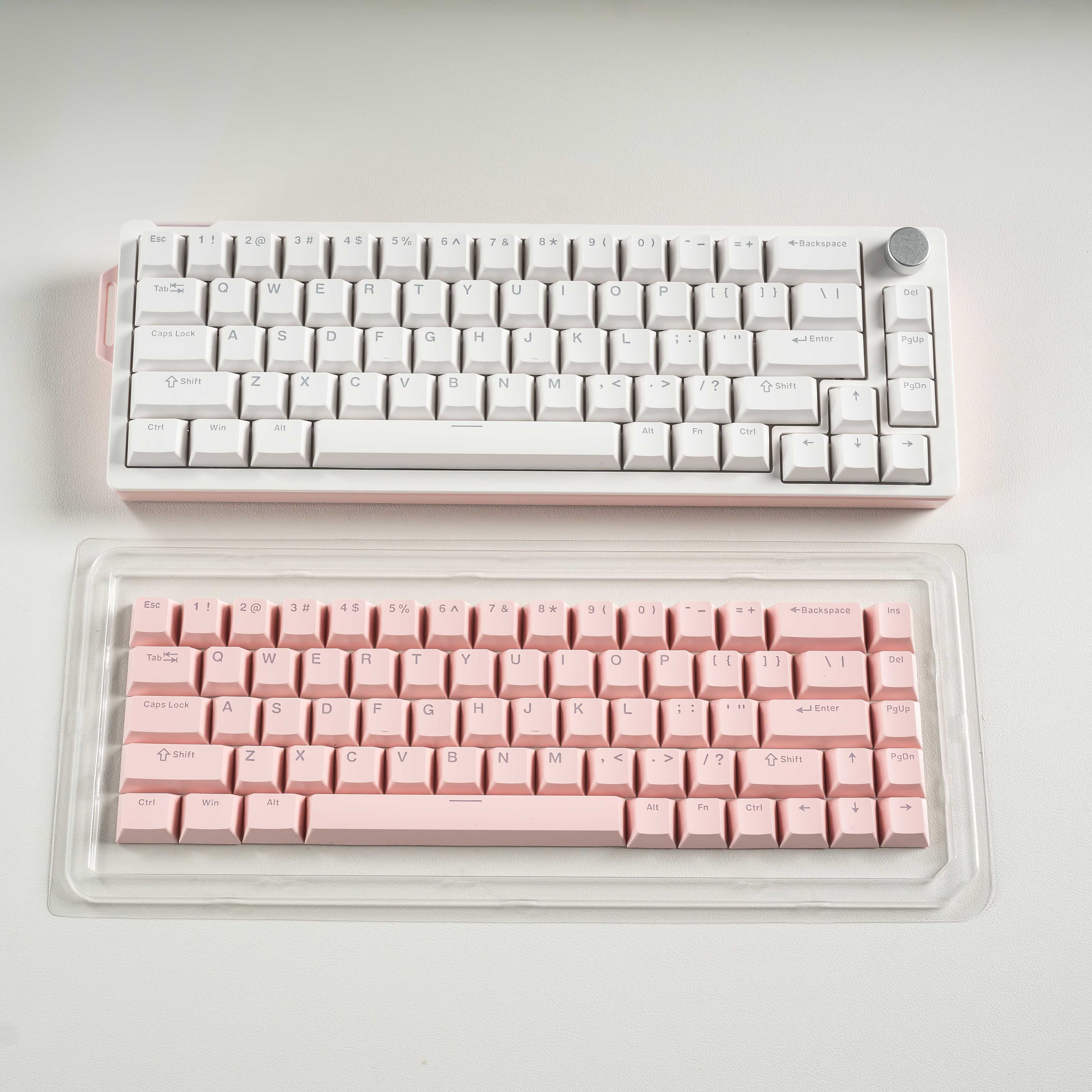 V68 Wired Mechanical Customisable White Pink Keyboard