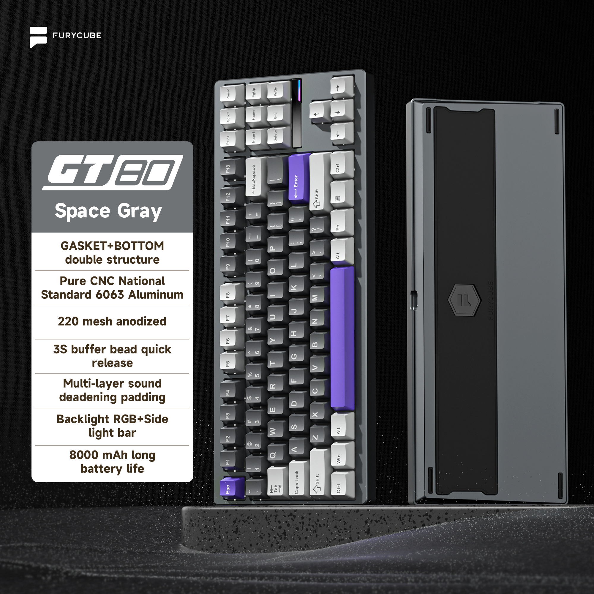 GT80 Wireless Aluminium Grey Purple Keyboard